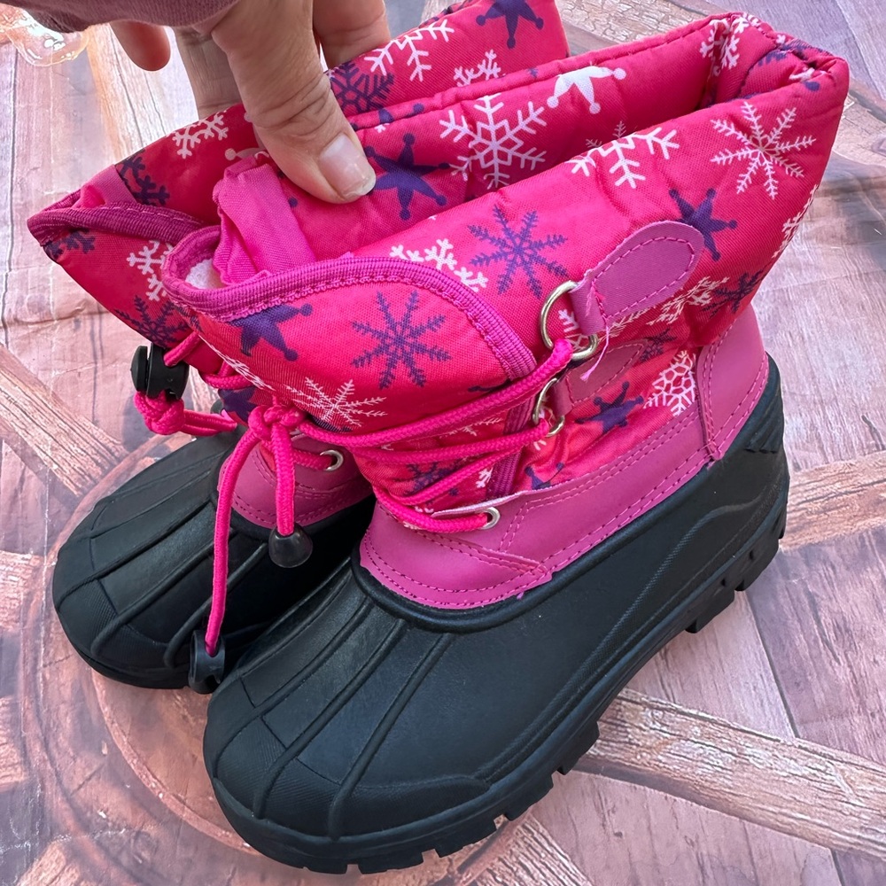Pink and Black Snow Boots with Snowflake Design